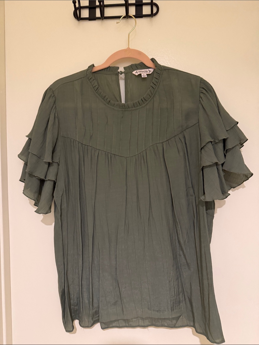 Nanette Lepore Olive Green Ruffle Sleeve Blouse